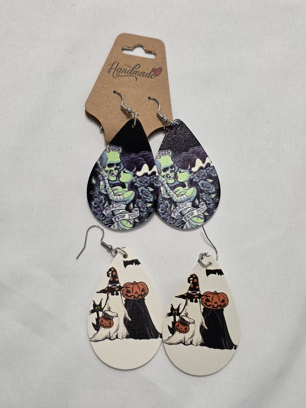 Halloween Faux Leather Teardrop Earring Lot - Frankenstein Bride & Ghost Pumpkin